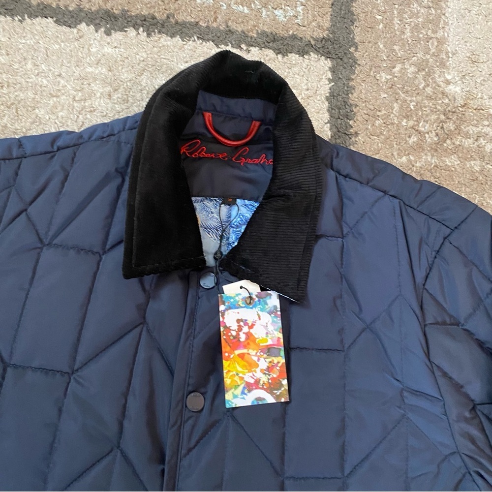 New with tag Robert Graham navy  long sleeve puffer button down jacket size M